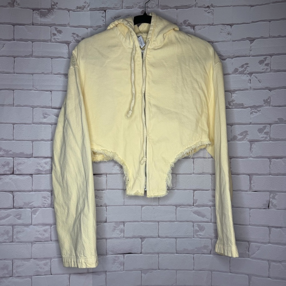 ZARA Cropped Zip-Up Hoodie – Soft Yellow - Sz XSmall